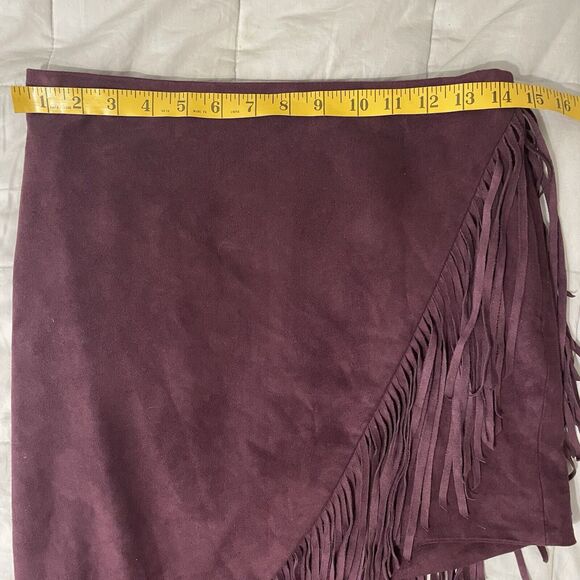 Express Burgundy Fringe Skirt - Picture 3 of 7